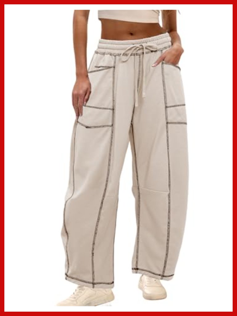 Wide Leg Baggy Barrel Sweatpants With Pockets High Rise